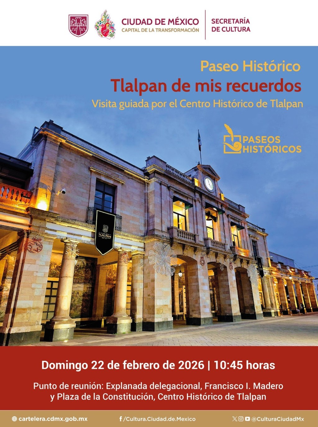 Paseos Históricos de febrero 2026 recorrerán sitios emblemáticos de la Ciudad de México