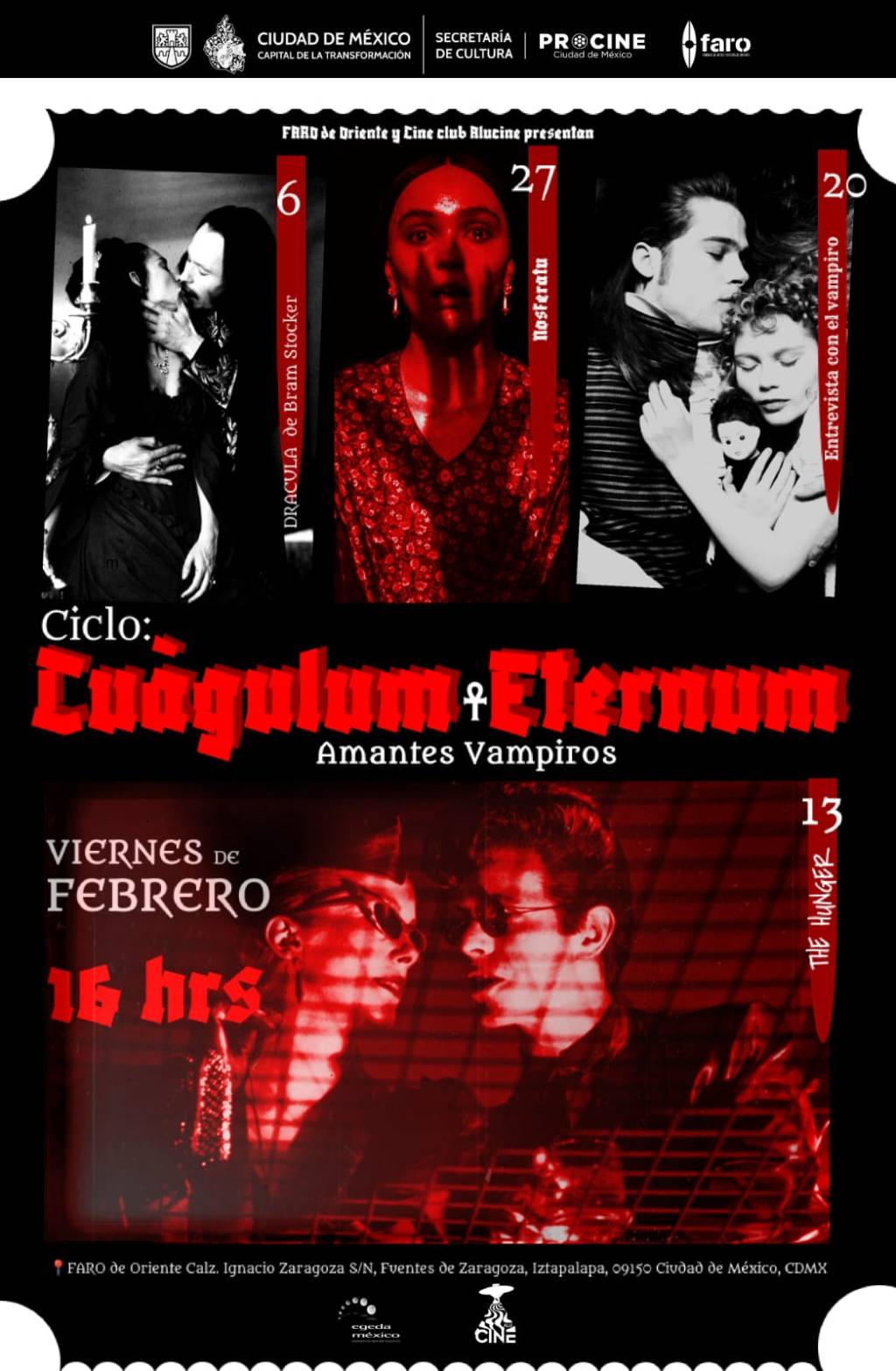Cineclub FARO de Oriente y PROCINECDMX presentan ciclo de cine vampírico en febrero